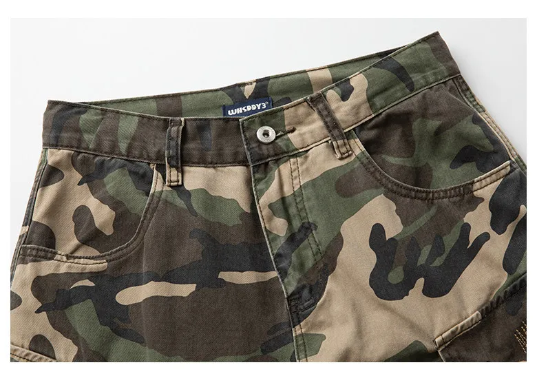 2026 Summer New Camo Cargo Shorts for Men Japanese Streetwear Vintage Distressed Multi Pocket 5 Inseam Shorts with Patches
