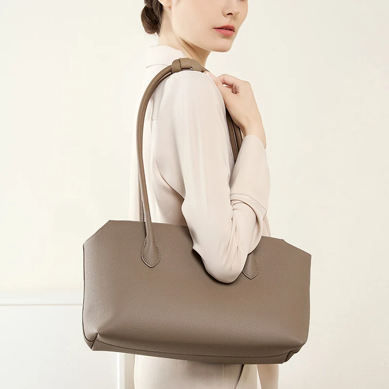 Donna-in First Layer Full Grained Cowhide Shoulder Bag Genuine Leather Underarm Handbag for Women Niche Fashion Commute