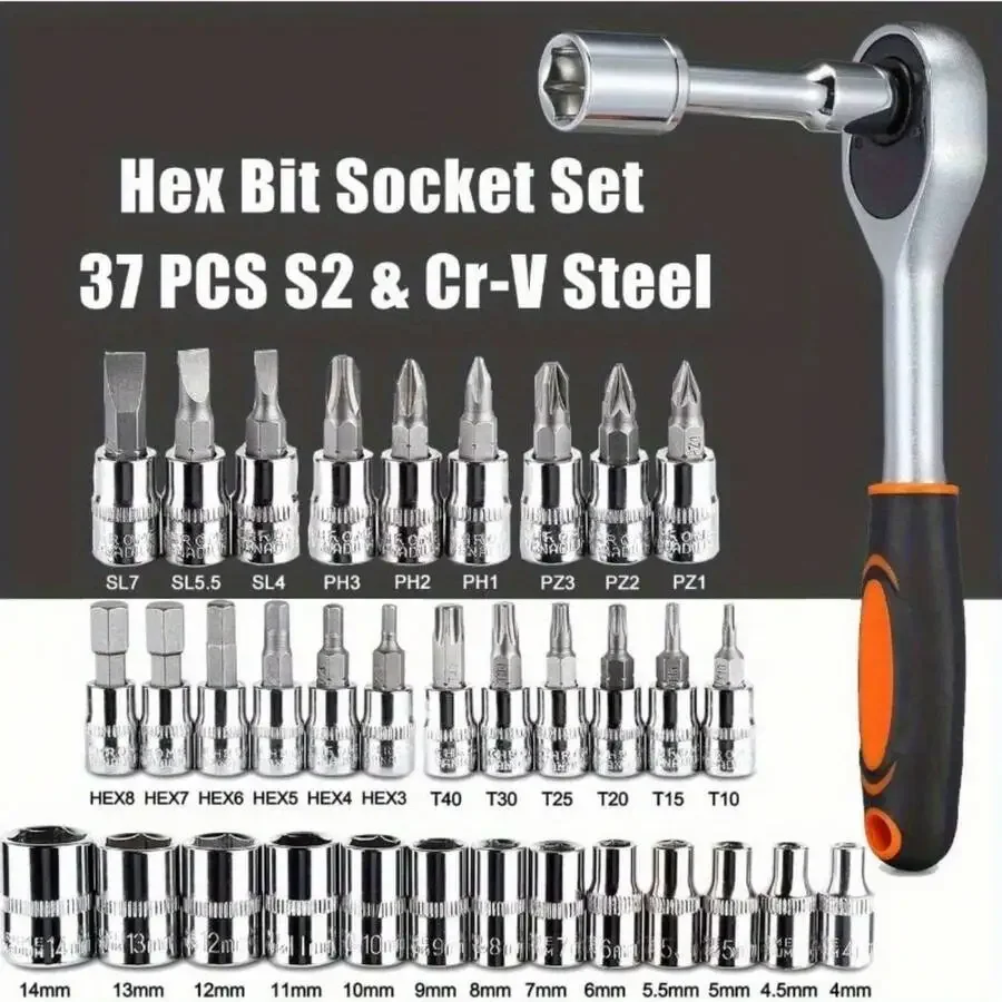 46 PCS Socket Wrench Set, Ratchet Wrench Set And Extension Rod Pan Head Slide Rod Extension Socket For Car Repair And Home Use.