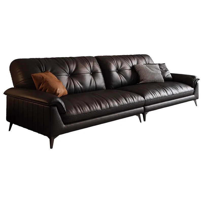 

Leather sofa simple modern living room small apartment three-person straight row sofa Italian minimalist first-layer cowhide art