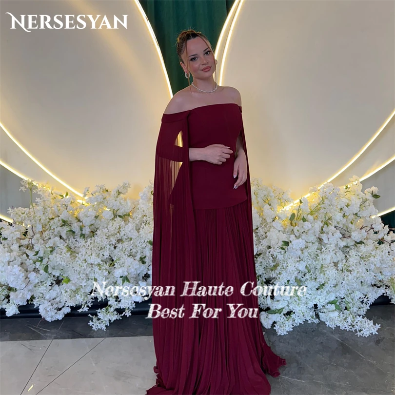 Nersesyan élégant bordeaux robes de bal Angles manches plis une ligne robe de soirée formelle Occasion spéciale robe de soirée personnalisée