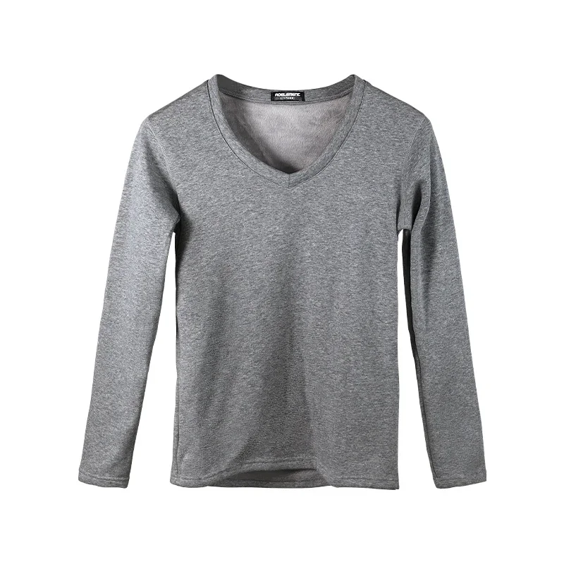 

Men's autumn coat single V-neck cold-proof thickening and fleece tight youth cotton sweater base warm top