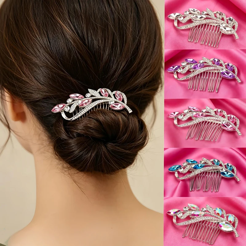 

Silver Color Crystal Rhinestone Wedding Hair Comb Handmade Bridal Hairpin Women Tiara Headpiece for Bride Bridesmaid Party