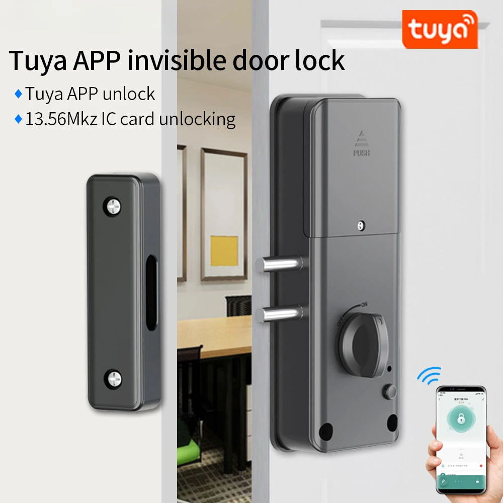 Smart Tuya App IC card Lock For Wooden Door Bluetooth Lock Electronic Door Lock No Drill Indoor Concealed Installation 13.56Mhz