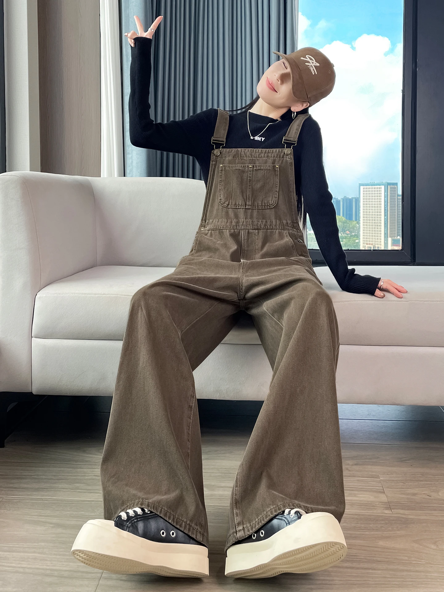 

Casual High Waist Wide Leg Jumpsuit Women's Denim Overalls Loose Fit Tea een Spring Autumn New Sle Korean Version