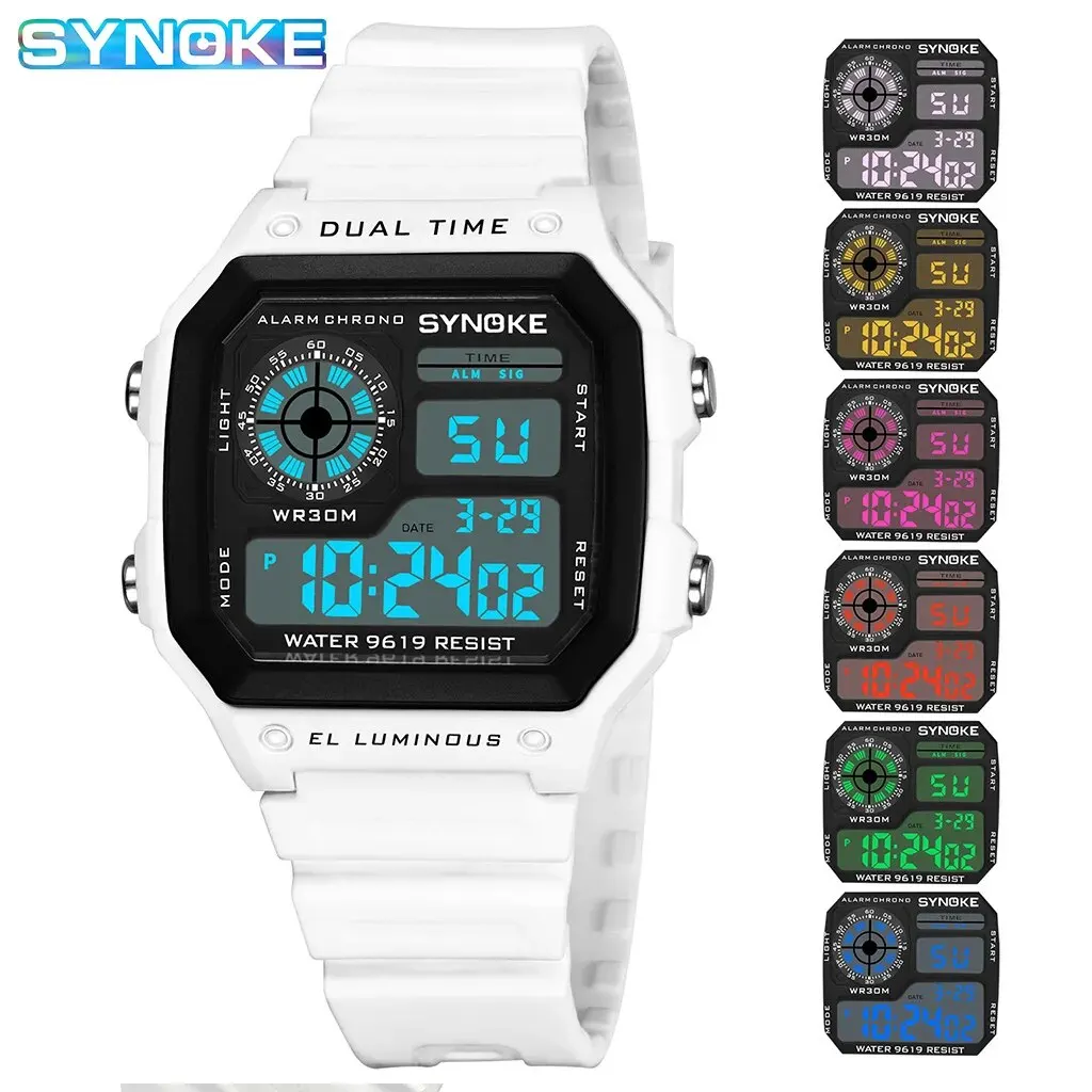 SYNOKE Digital Watches Men Sports Luminous Multifunction Waterproof Women Wristwatch Outdoor and Running Student Seven Lights