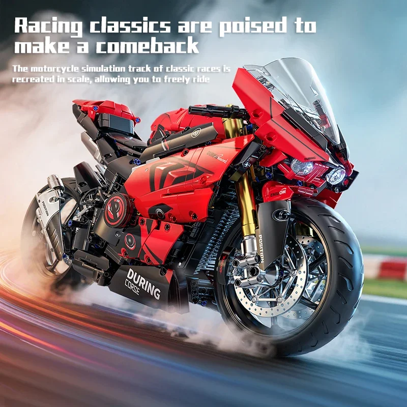 

1:5 Scale Racing Motorcycle Building Blocks MOC Bricks Kit with Realistic Steering & Suspension DIY Assembly Collectible Model