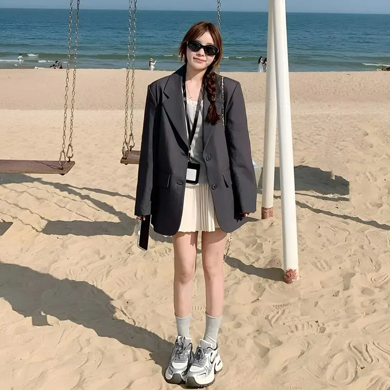 

Блейзер Молодежная женская одежда с боковым разрезом на одной пуговице Базовый новейший облегающий кардиган с бисером на весну и лето в стиле ретро с v-образным вырезом и отложным воротником