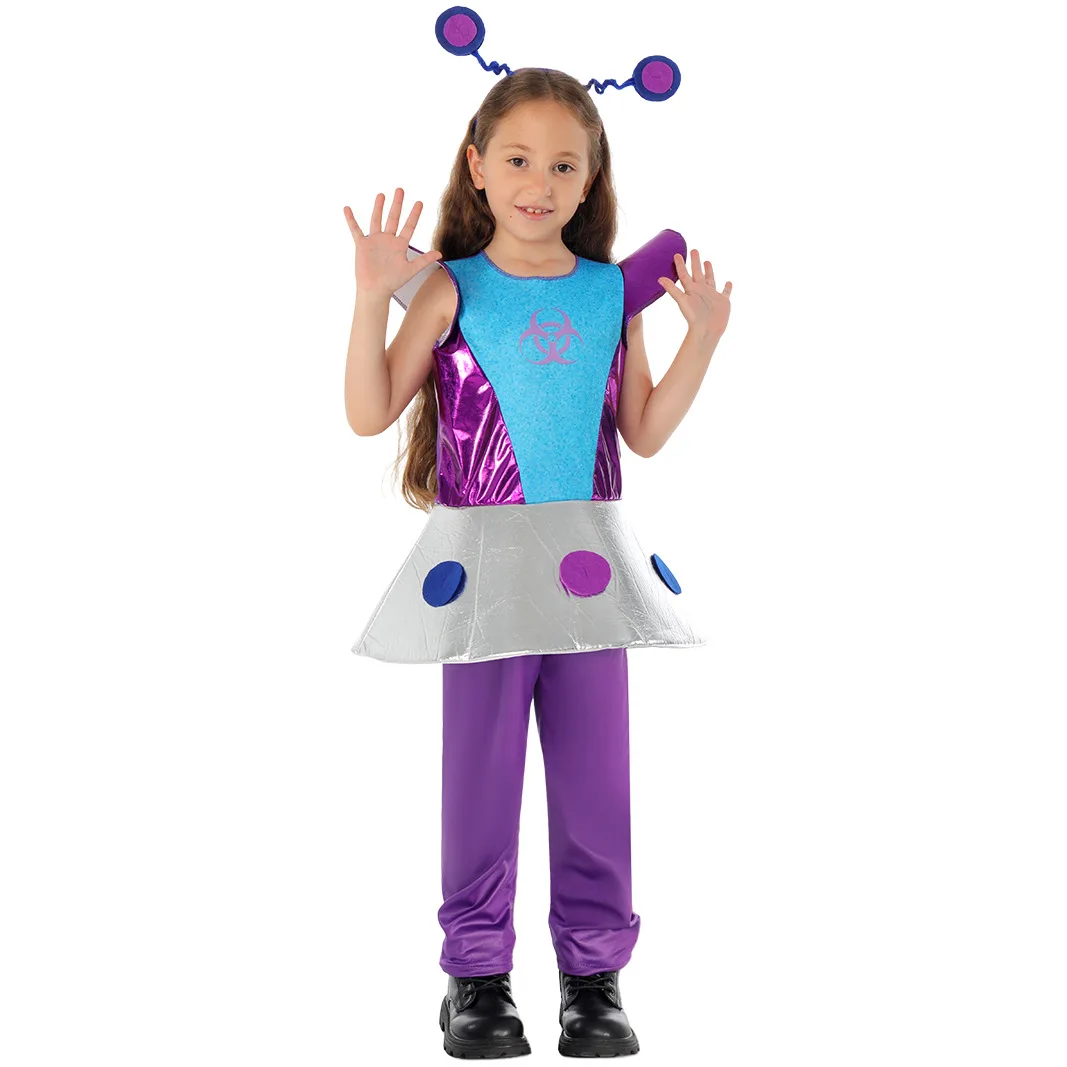 Kids Girls ET Alien Spaceship Role Play Top Pants Headwear Set Children Performance Outfit Halloween Cosplay Costumes