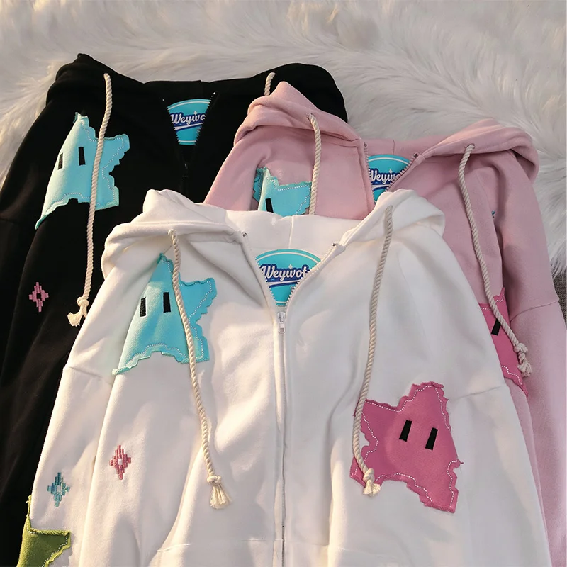 Sudadera con capucha de gran tamaño con cremallera para mujer, ropa Harajuku Kawaii, chaqueta gótica de Hip Hop, moda bonita, 2023