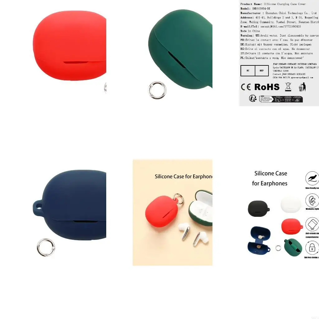 Q6PA Silicone Case Skin for Earbud Charging Case, Side Clip Point Cover with Port Opening and Full Body Daily Carry