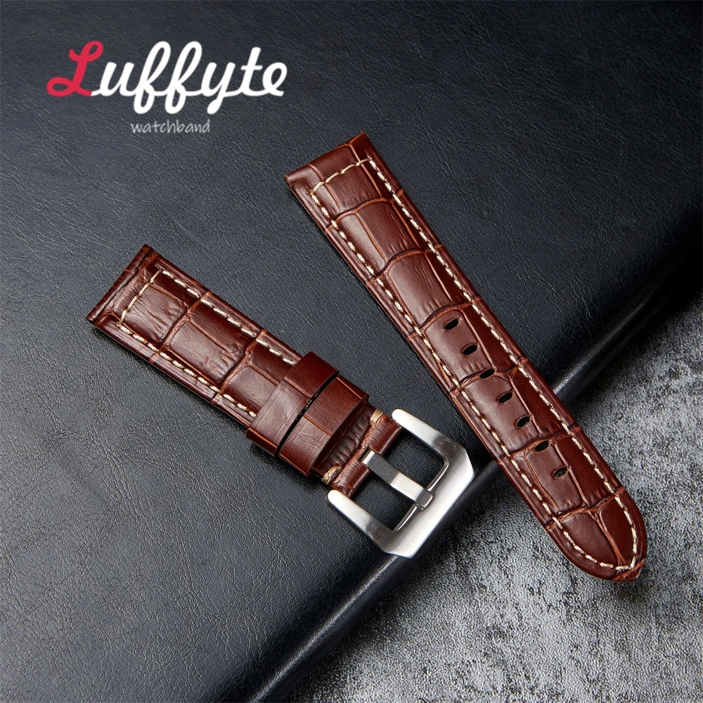 ธุรกิจVINTAGEของแท้หนัง 20 มม.22 มม.24 มม.26 มม.สีดําสีน้ําตาลผู้ชายสายคล้องอุปกรณ์เสริมสายรัดข้อมือ