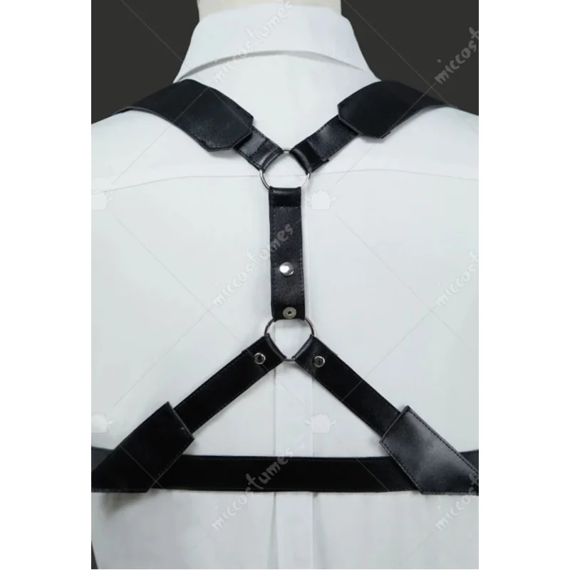 25COSMiccostumes Unisex Film Cosplay Zubehör Schwarzes Leder Body Harness Gürtel Set mit Taillenkette Handschuhe Krawatte