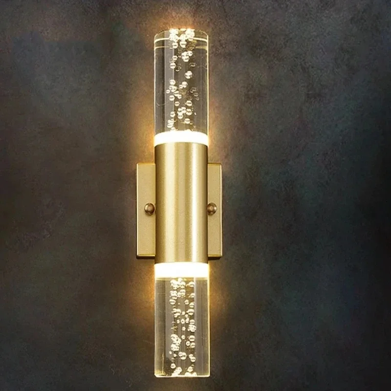 Gold Bubble Glass LED Wall Sconce Modern Vertical Wall Mount Light Bathroom Bedroom Hallway Indoor Home Decoration
