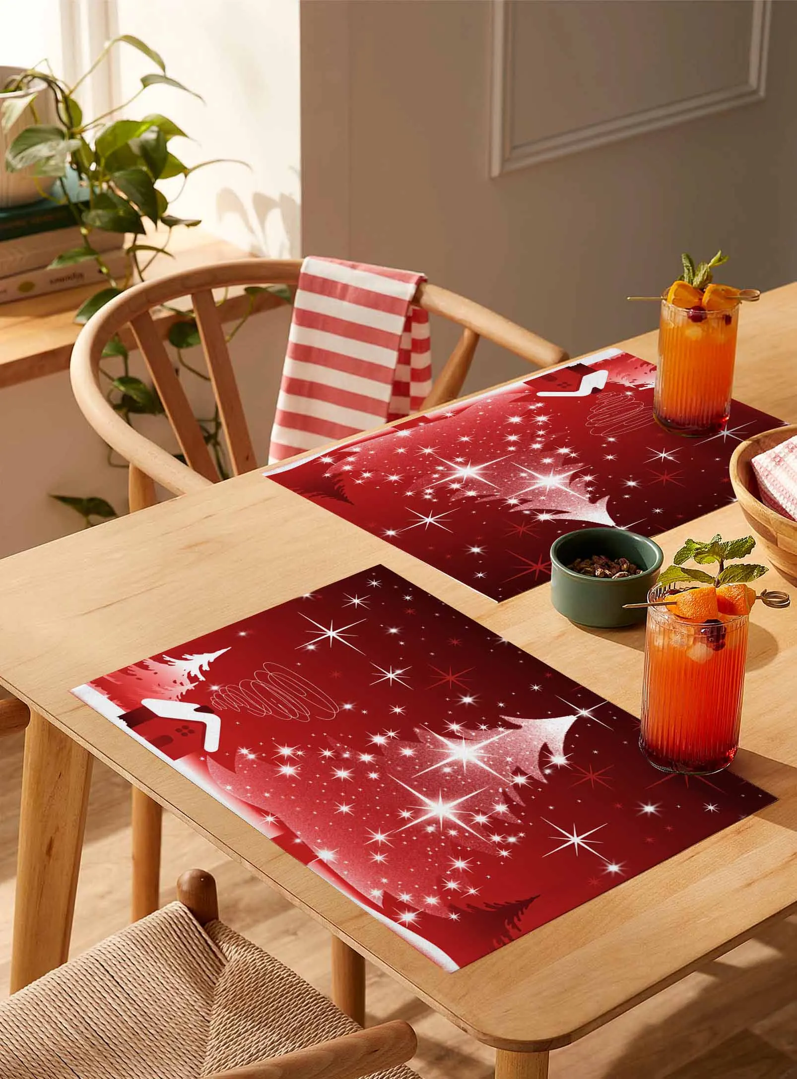 

4/6 Pcs Snowflakes Christmas Tree Stars Placemat Wedding Party Dining Decor Linen Table Mat Kitchen Accessories