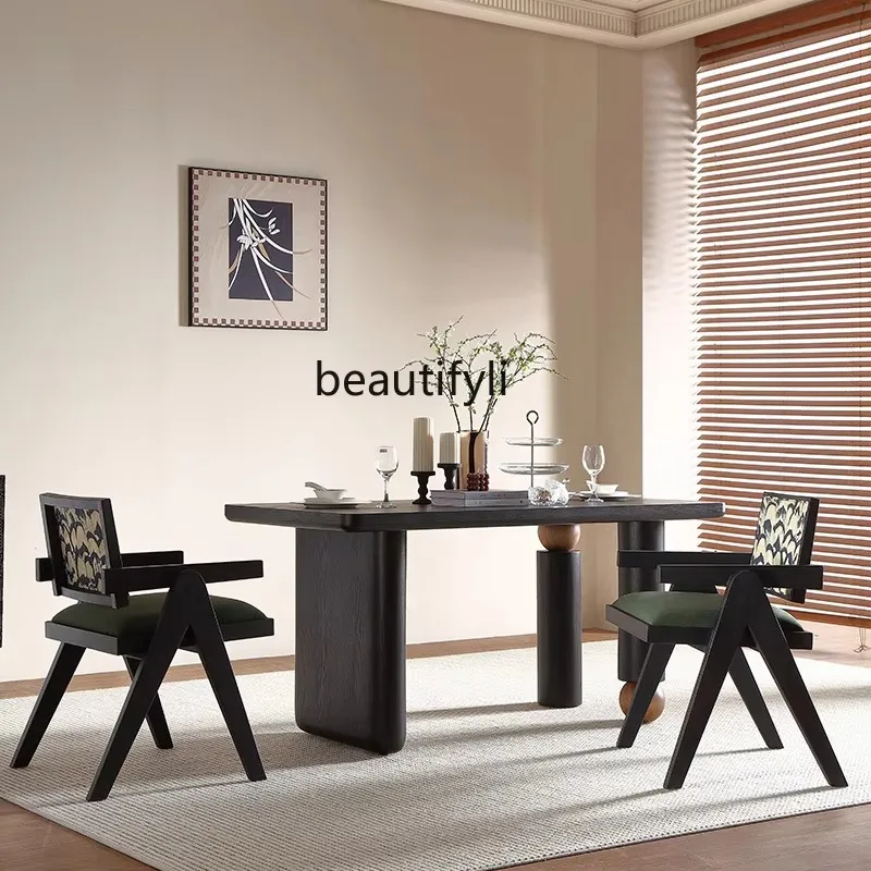 A9344 ash wood, medieval solid wood dining table and chair combination, retro long dining table