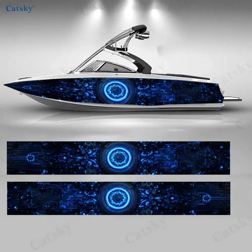 2Pcs Electric Core Abstract Boat Stickers, PVC Waterproof Durable Vinyl Wrap Decals for Fishing Boat, Durable and Stylish Design