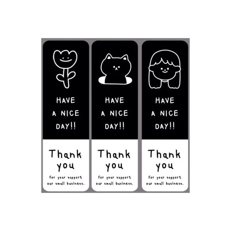 3*9 Black Rectangular Thank You Sticker Gift Box Packaging Seal Sticker Bouquet Coffee Cup Shop Packaging Decorative Sticker