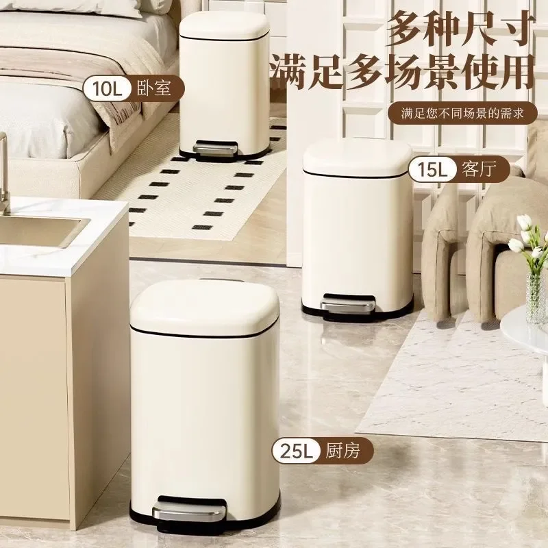 Stainless Steel Foot Pedal Trash Can for Living Room Kitchen Bathroom Bedroom Wide Mouth Simple Light Luxury Storage Bin