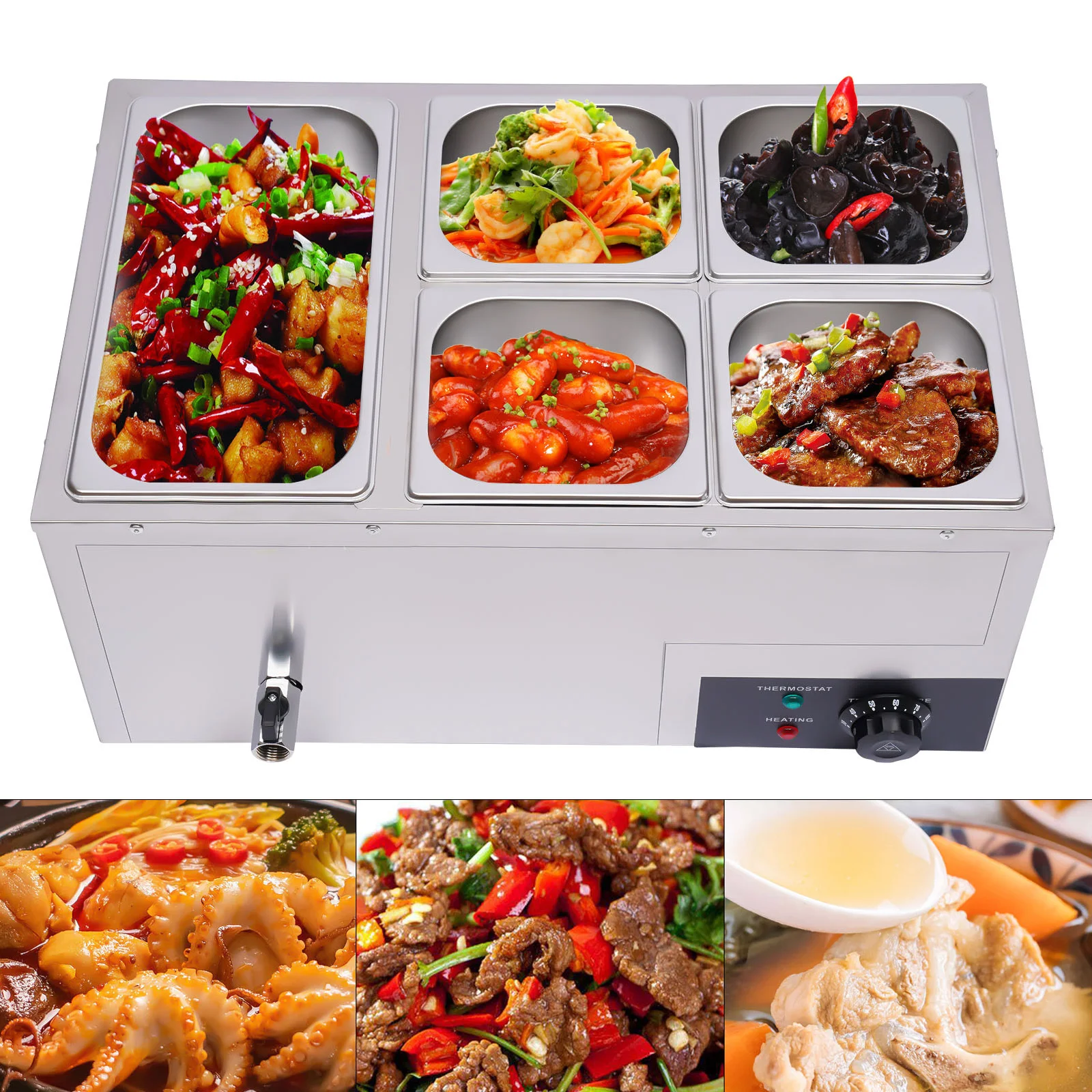 

Food Warmer Buffet Server Hot Plate Tray 5-Pan Buffet Bain Marie Steam Table