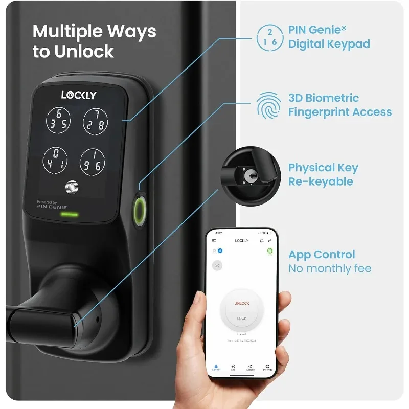 Lockly Secure Pro, Wi-Fi Smart Lock, Keyless Entry Door Lock, PIN Genie® Keypad, 3D Biometric Fingerprint Sensor, Voice Control