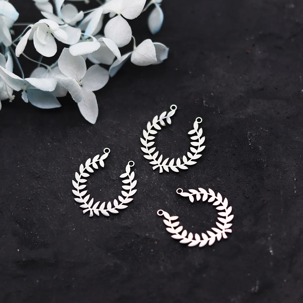3 uds. De dijes de rama de olivo de acero inoxidable, hoja de planta, colgante de collar DIY, suministros para fabricación de joyas al por mayor