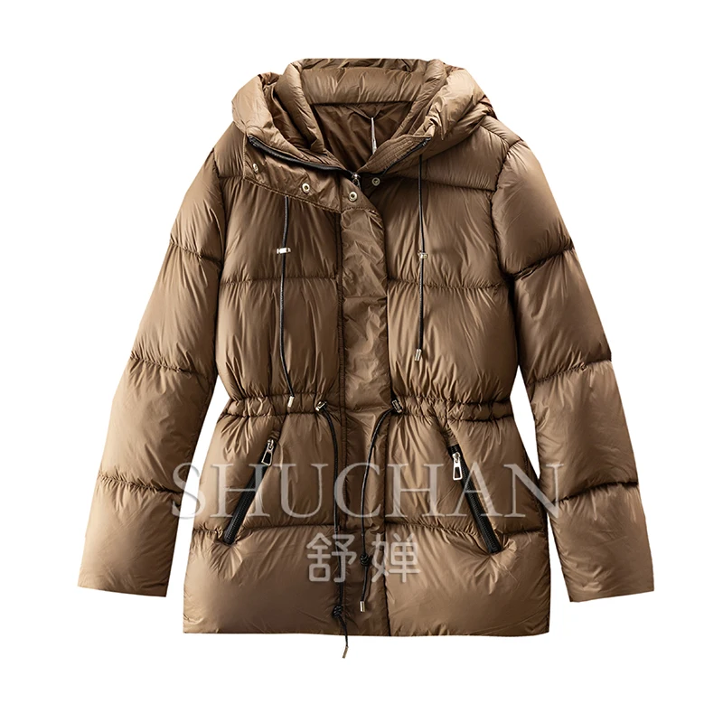 Light Warm 90% White Duck Down Drawstring Waist Hooded Down Jacket Women  Casacos Femininos Inverno 2024 Jacket Women