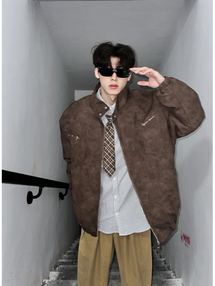 

Мужская зимняя куртка из искусственной кожи и хлопка в американском ретро-стиле, утепленная, с воротником-стойкой, для мотоциклистов и рабочих, молодежная, премиум-класса