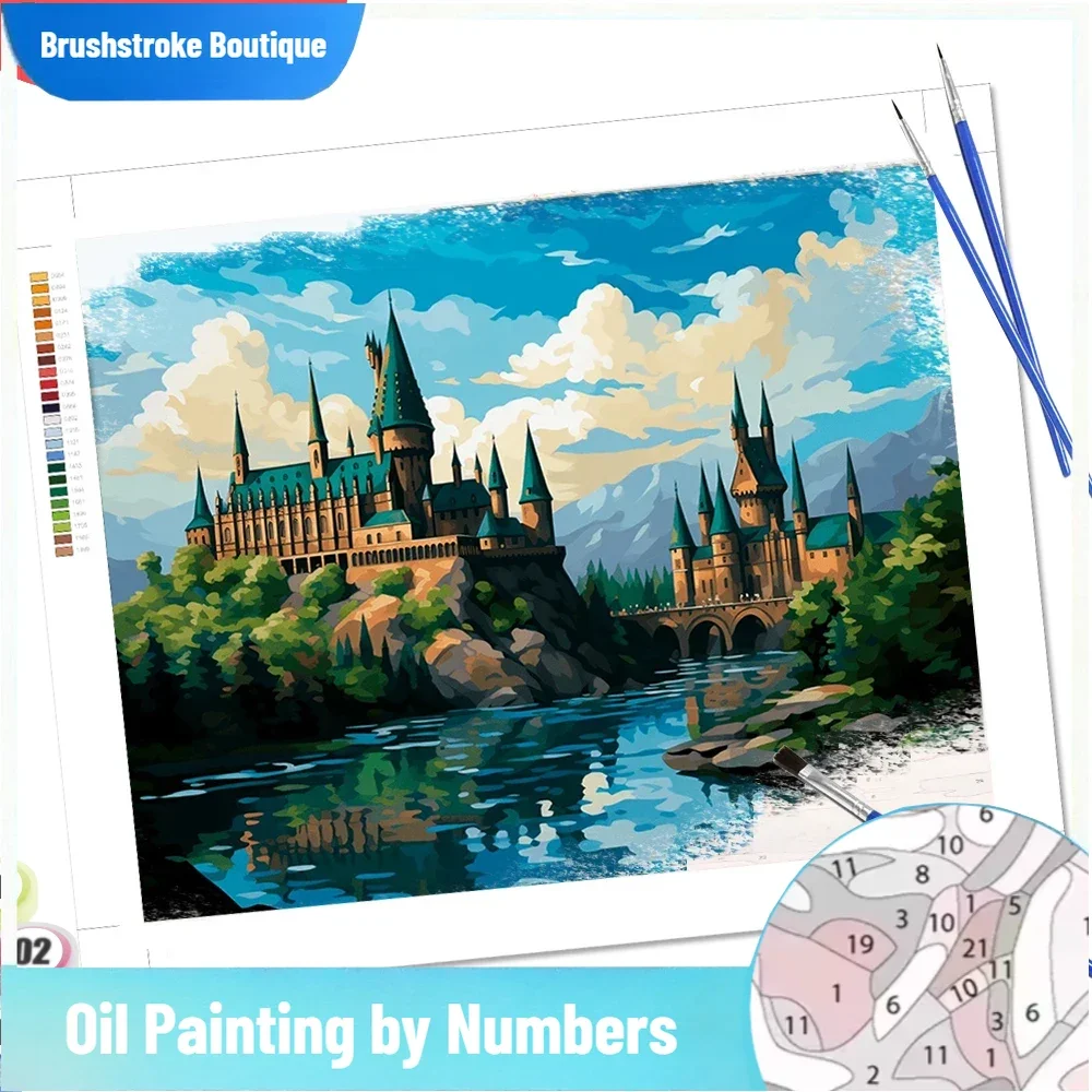 

Бутик-замок Кистью, картина по номерам, пейзаж, рисунок, наборы масляных красок на холсте, дом, озеро, домашний декор, искусство, ручная роспись