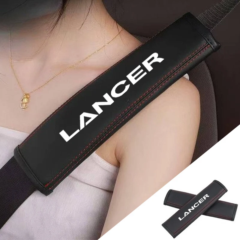2pcs Car Seat Belt Nappa Leather Shoulder Protector Safety Belt Accessories Interior for Mitsubishi Lancer EX Outlander ASX