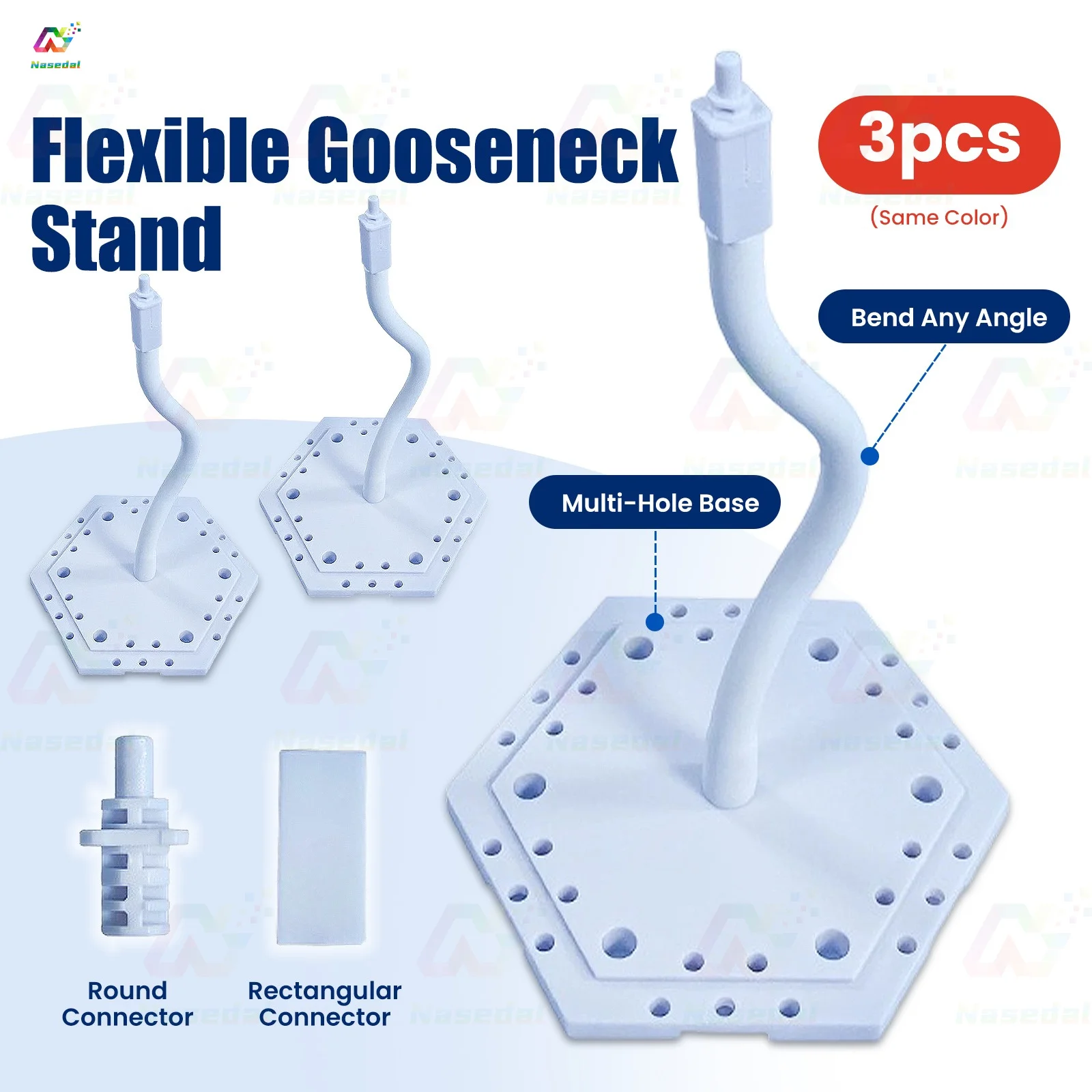 3pcs XH-699-2 Adjustable Bendable Gooseneck Action Figure Stand, Stable Hexagonal Multi-Hole Base for Gundam SHF Display Support