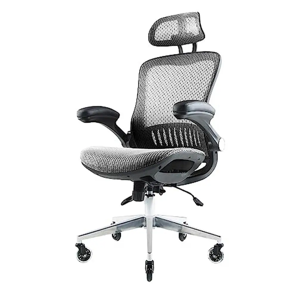 

Rolling Mesh Office Chair with Flip-Up Arms and Rollerblade Wheels Ergonomic Breathable Desk Chair Comfortable Workday Gray