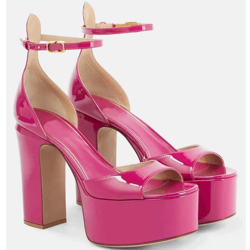 منصة الضحلة غطاء كعب الصنادل مثير أشار تو الكاحل مشبك حزام براءات الاختراع والجلود الوافدين الجدد أزياء النساء الأحذية الحديثة #4