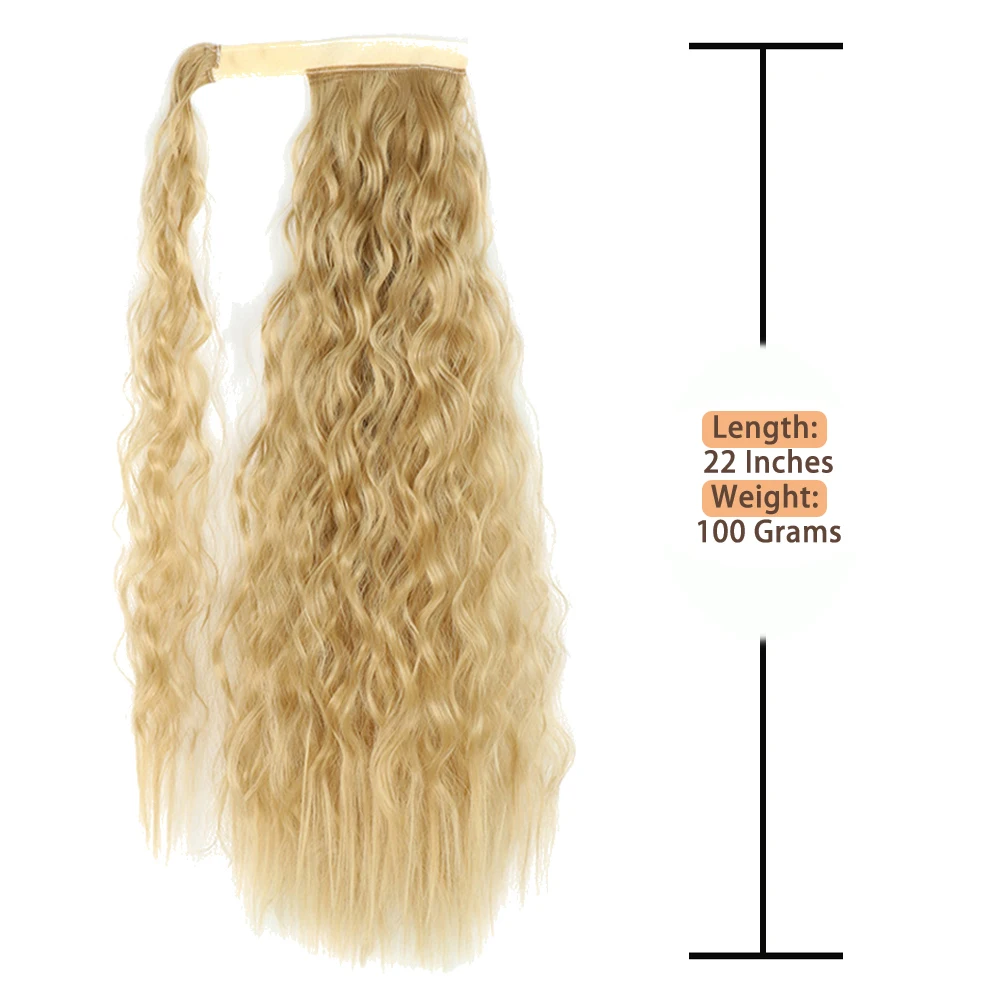 NICESY Synthetic Corn Wavy Long Ponytail Hairpiece Wrap on Clip Hair Extensions Ombre Black Brown Pony Tail Blonde Fake Hair