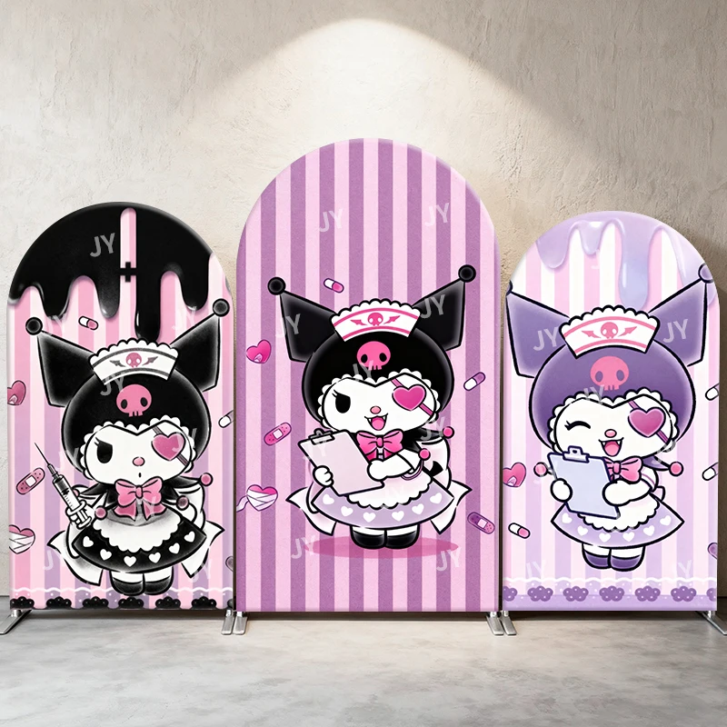 

Kuromi Nurse Theme Arch Backdrop Cover Gothic Kawaii Decor Photo Booth Prop for Girls' Party Unique Style Decoration Background