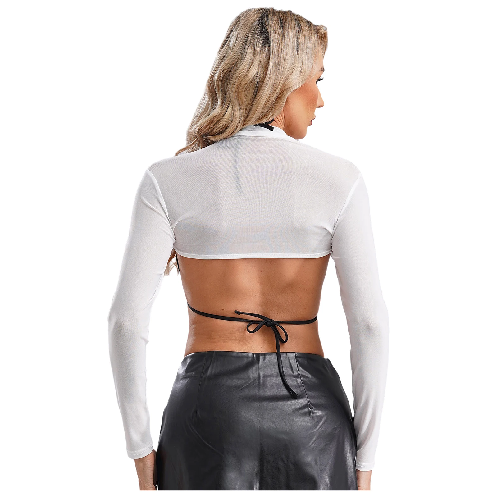 

See-through Ultra Thin Mesh Crop Top Sissy Womens Dance Bra Cover Up Cop Top Long Sleeve T-shirt Cover Ups Beachwear Clubwear