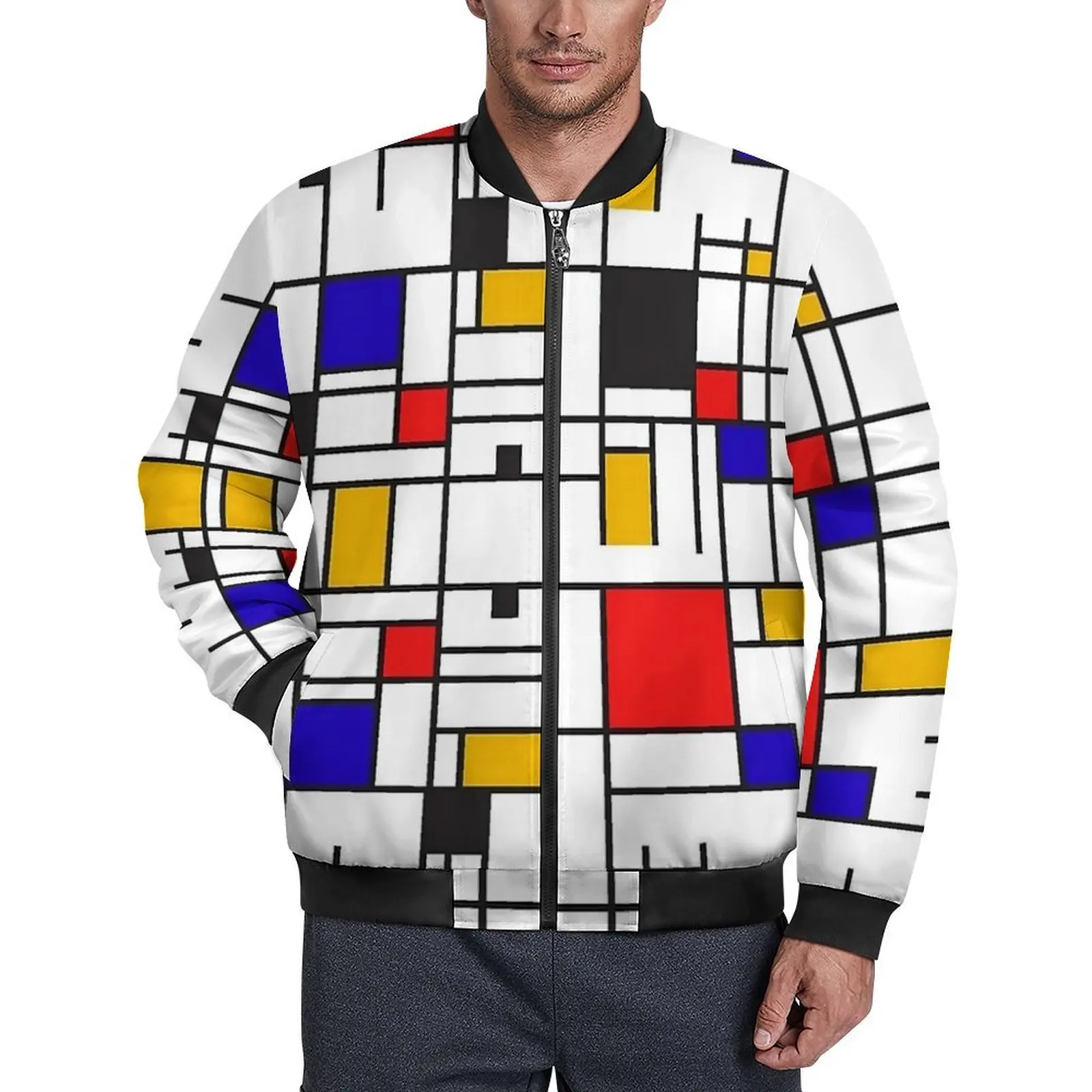 Homless Mondrian Jackets Check Print Hooded Autumn Coats Men Vintage Casual Jacket Design Outerwear Big Size Windbreakers