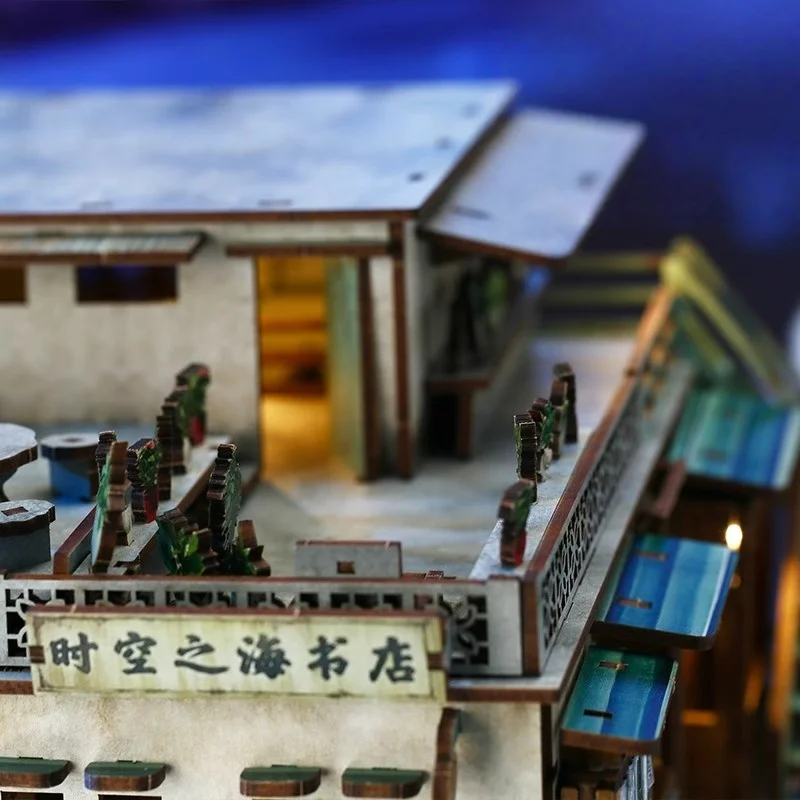 زاوية كتاب مكتبة سماوية من OUZEY، نموذج خشبي ثلاثي الأبعاد مناسب باللمس، موضوع سفر الوقت للمراهقين #3