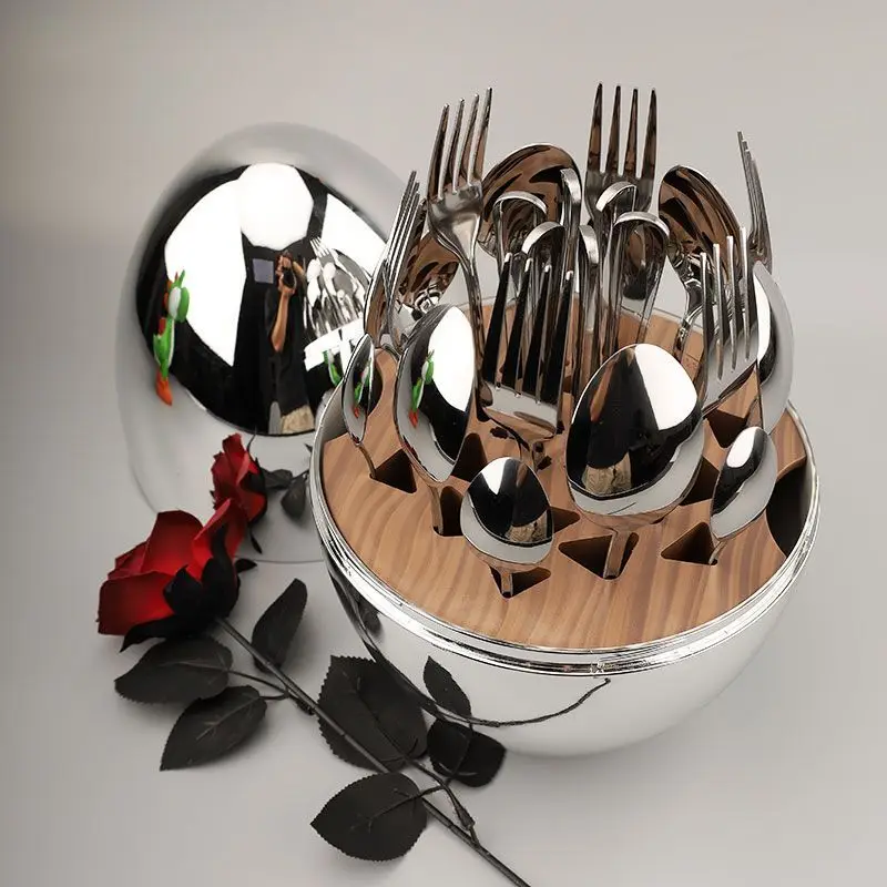 Western tableware 24-piece set 304 stainless steel spoon chopsticks knives and forks birthday wedding gifts
