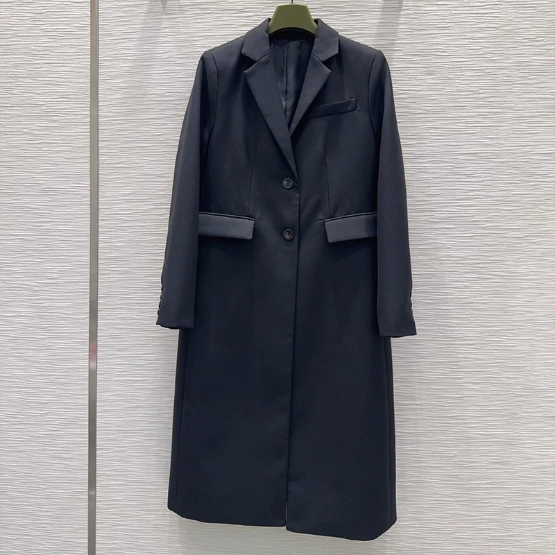 

Высококачественная женская ветровка средней длины с плоским воротником и двумя пуговицами, плащ, скромная роскошь 25101041