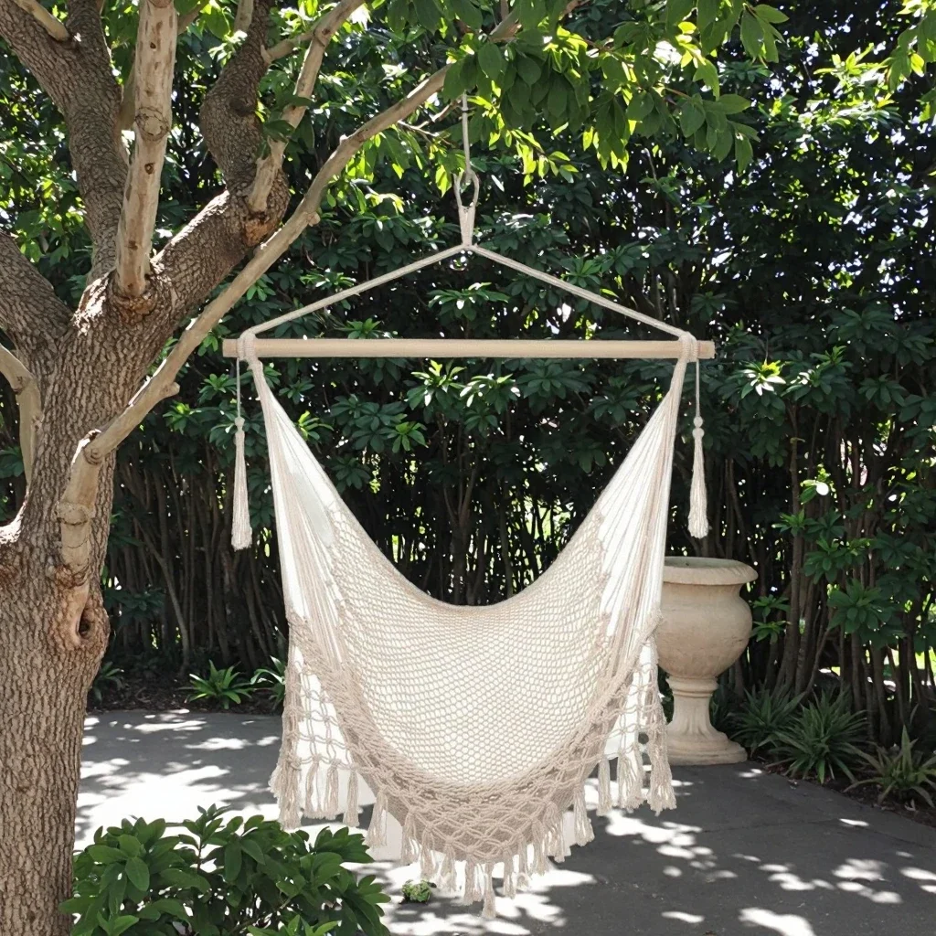 2026 Durable Outdoor Hanging Macrame Netting Swing with Comfortable Canvas Cotton Hammock for Seating