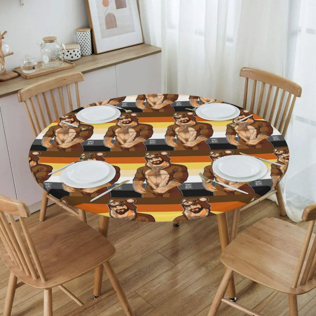 Adam Likes Teddy Bears - Bear Pride Waterproof Round Tablecloth Oilproof Table Cloth for Kitchen Events Dining Table Cover