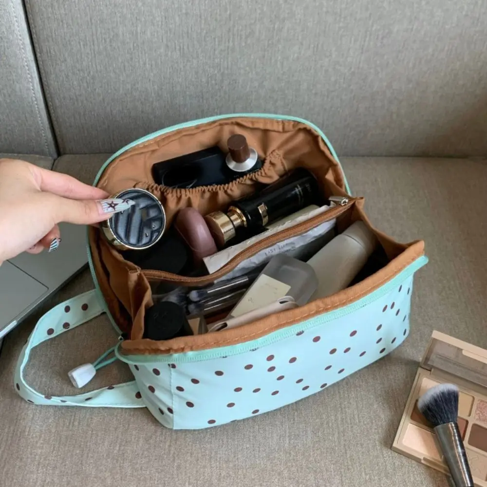 Portable Polka Dot Makeup Bag Large Capacity Partition Cosmetic Bag Embroidery Bow Polka Dot Toilet Bag Ladies Travel