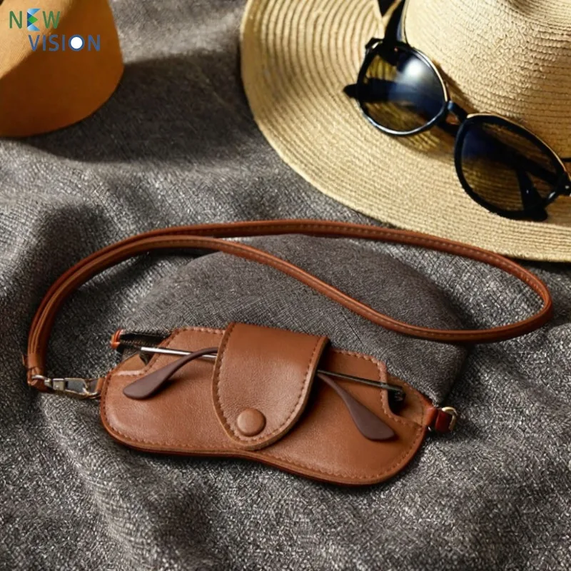 

New Leather PU Glasses Storage Bag with Neck Hanging Style Sunglasses Portable Pressure Resistant Frame Eyeglass Case 2025