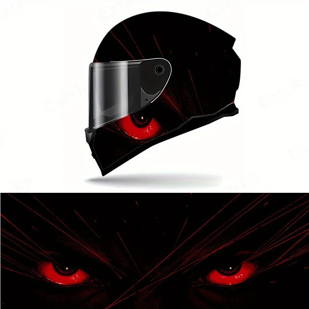 Fierce Red Eyes in Darkness -Durable Waterproof PVC, Self-Adhesive Motorcycle Racing Helmet Decal, Perfect Gift for Motorcycle E