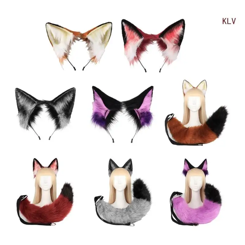 

Foxes Ears and Tail Set Furry Foxes Ears Headband with Tail Halloween Cosplay Party Foxes Costume Accessories Kids Adult