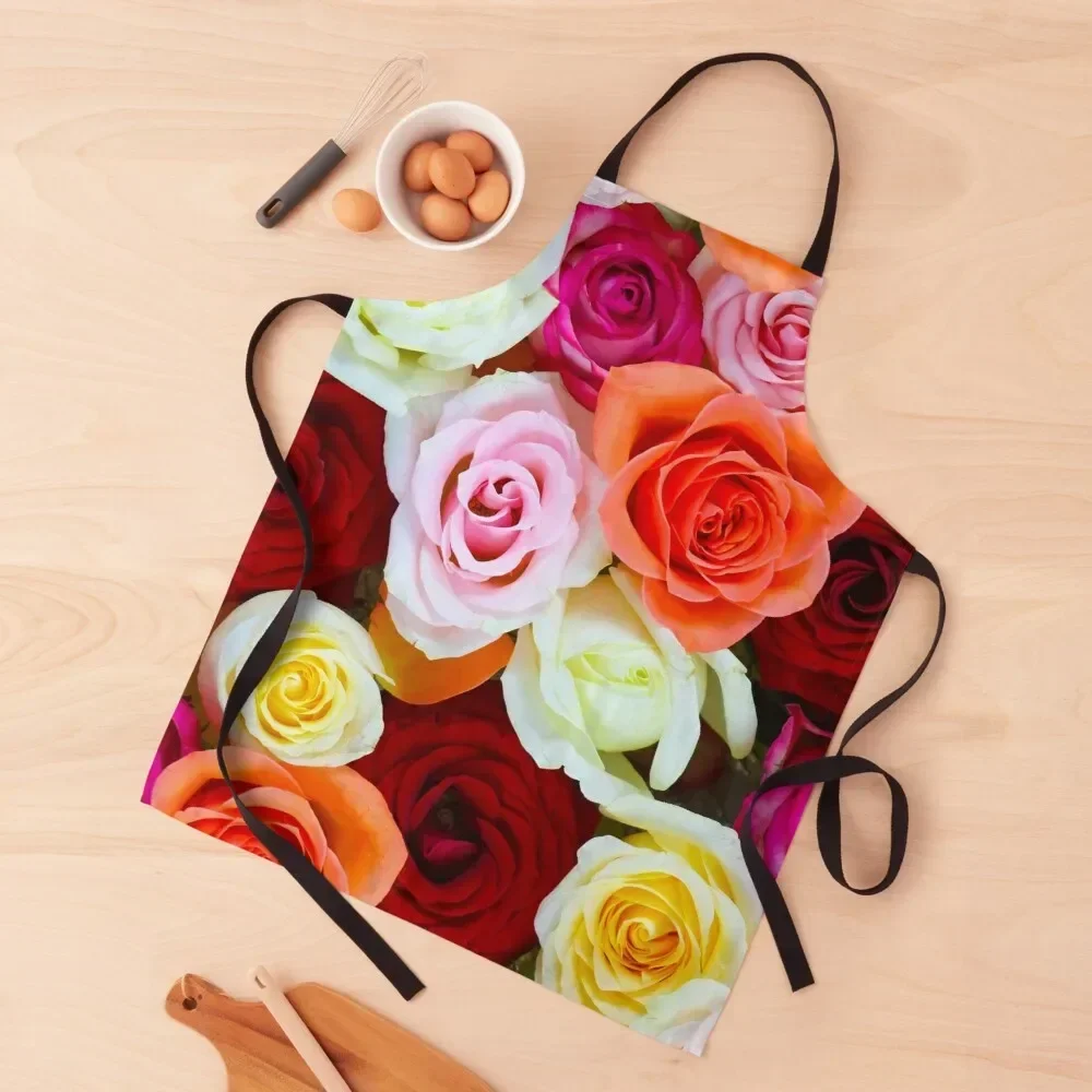 

Cute Bed of Colorful Roses Pattern Apron For Woman Men's Kitchen Kitchen Apras Man Apron