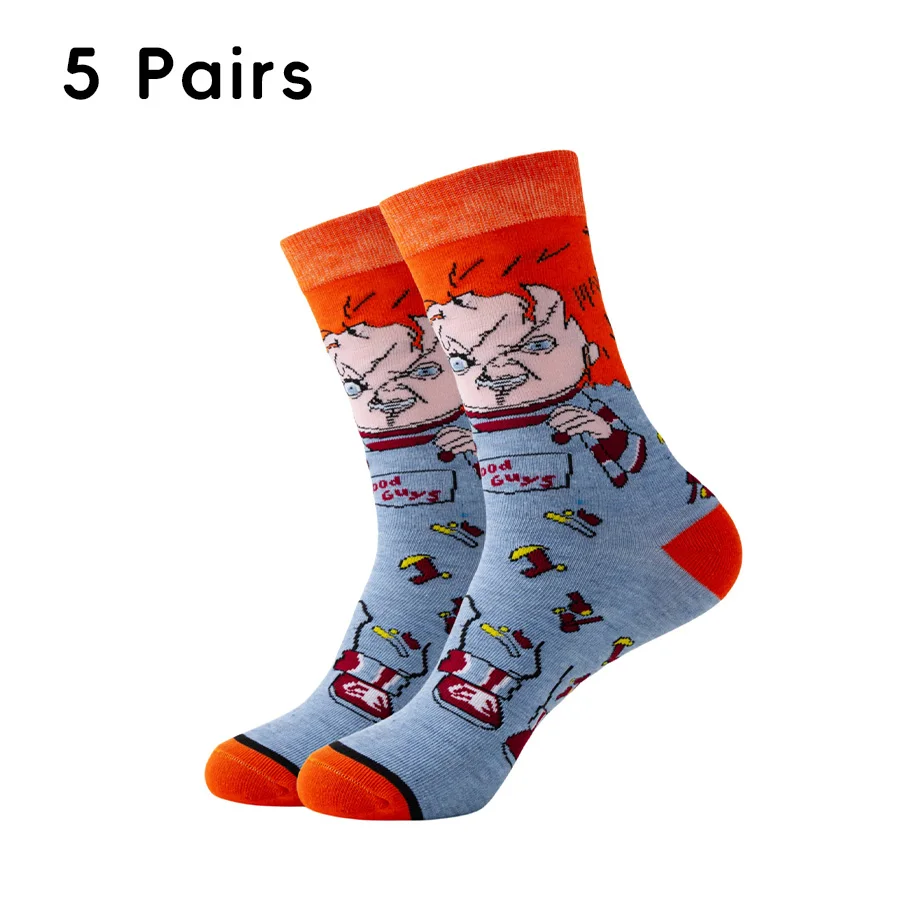 5 Pairs Cartoon Anime Socks New Iron Man Trendy Cotton Socks Mid Cap Trendy Batman Spider Man