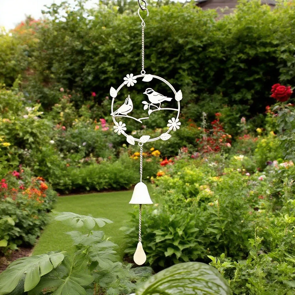 Garden home decoration creative retro old pastoral country cast iron flower and bird wind chimes pendant outdoor gardening groce
