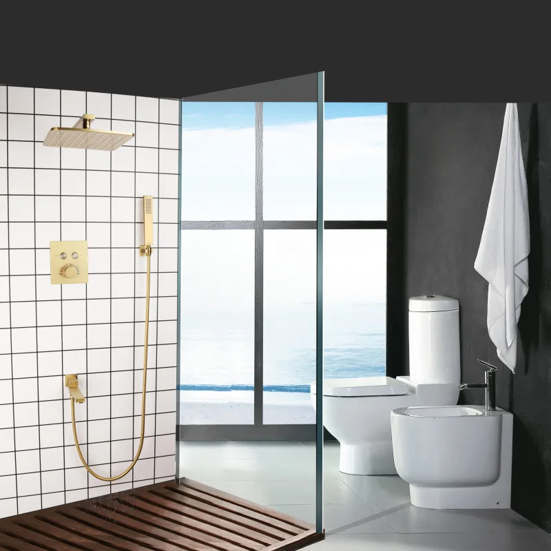 Deluxe gold shower shower set, all copper faucet bathroom thermostatic bath